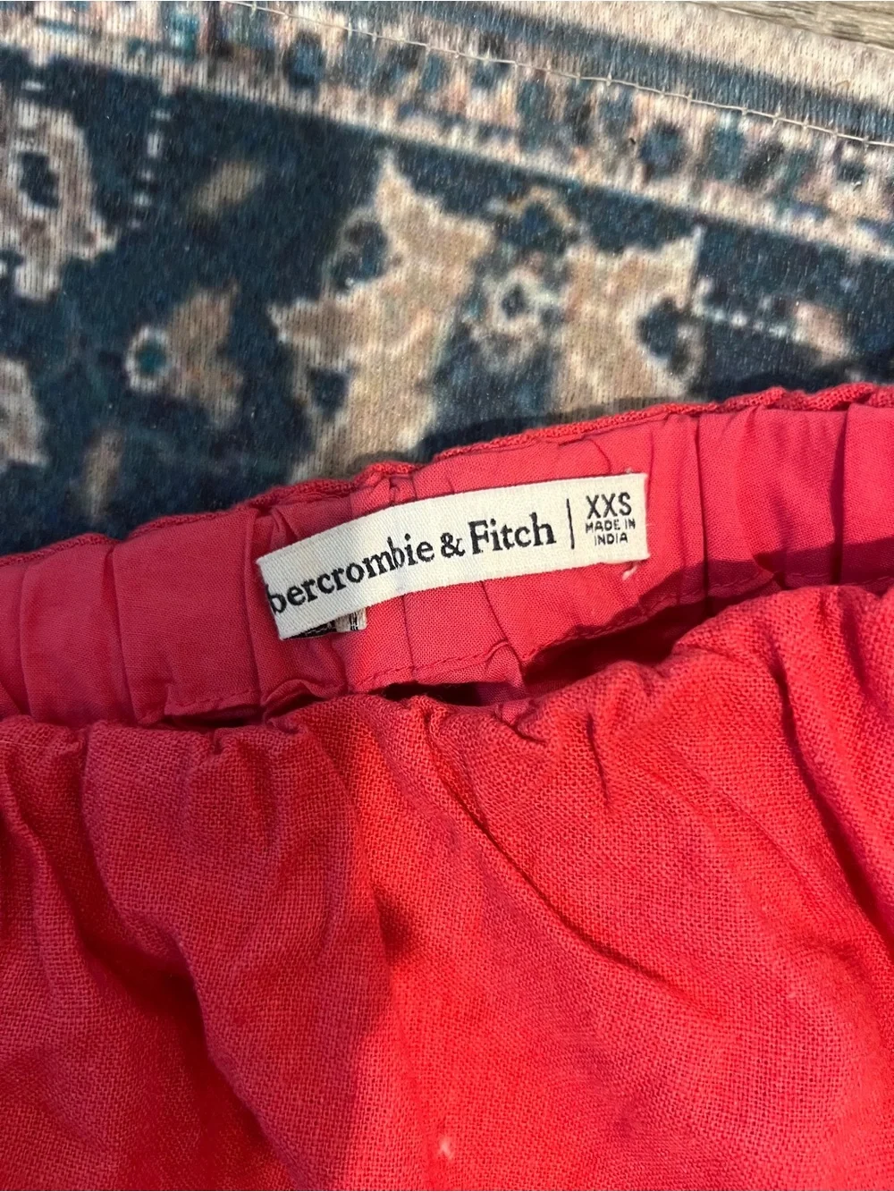 Abercrombie linen red one shoulder puff sleeve